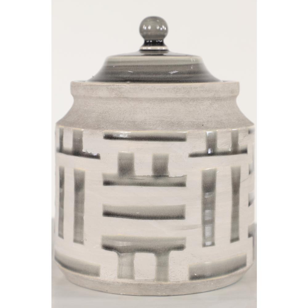 Litton Lane Gray And Off White Ceramic Decorative Jars Set Of 2