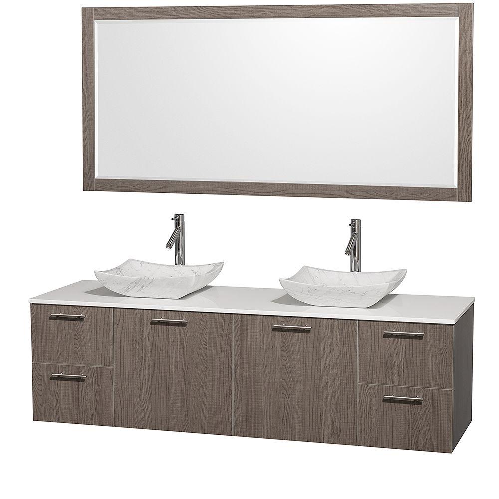 Wyndham Collection Amare 72 in. Double Vanity in Grey Oak with Glass