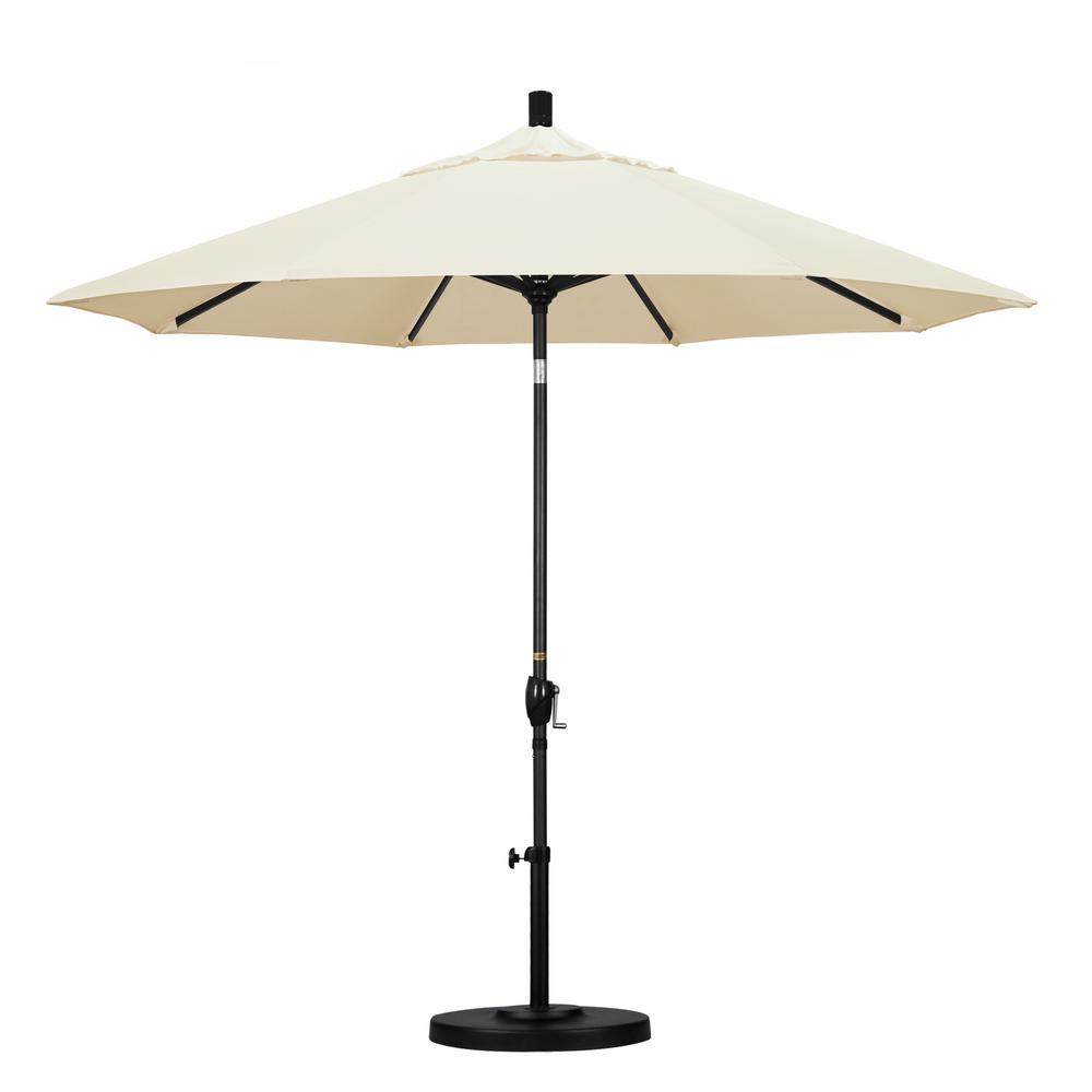 California Umbrella 9 Ft Black Aluminum Pole Market Aluminum Ribs Push Tilt Crank Lift Patio Umbrella In Canvas Sunbrella Gspt908302 5453 The Home Depot