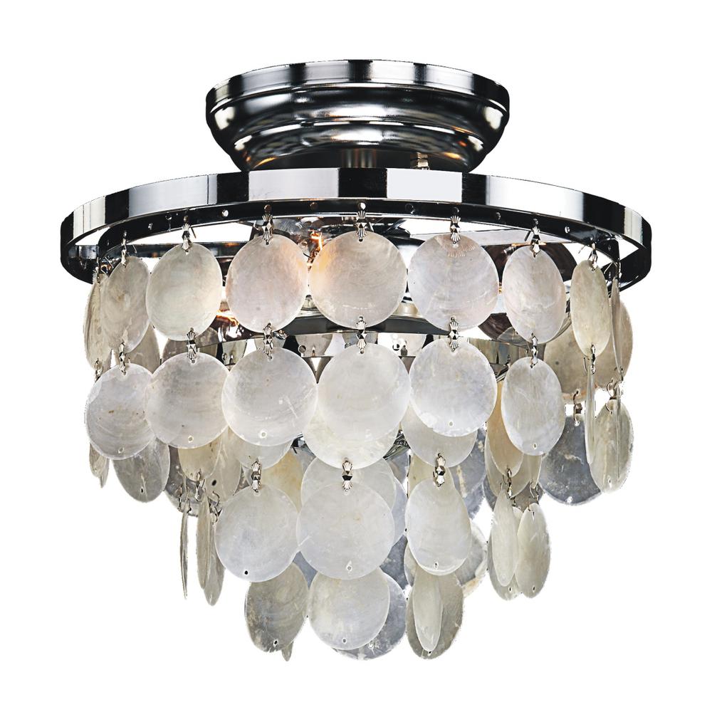 Glow Lighting Bayside 3 Light Capiz Shell And Chrome Frame Flush Mount