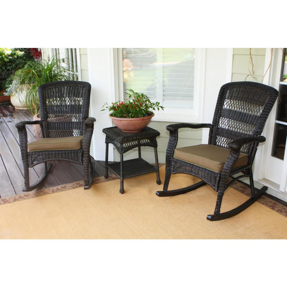 tortuga outdoor portside plantation dark roast 3piece wicker outdoor  rocking chair set with tan cushionpsr2pdk  the home depot