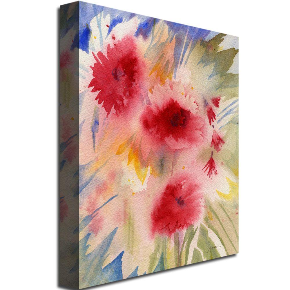 18 In X 24 In Striped Wall With Red Flowers Canvas Art Sg042 C1824gg