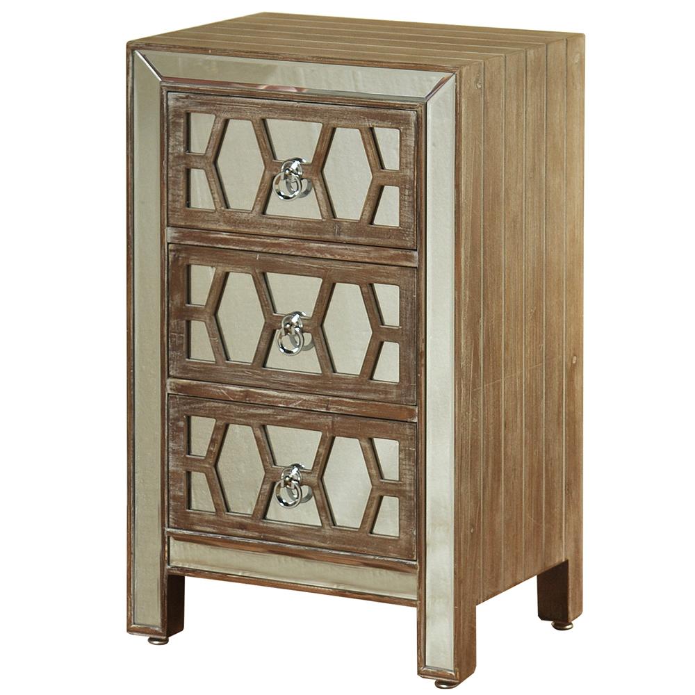 3 Drawer Hazelnut Wood Mirrored Front Side Chest