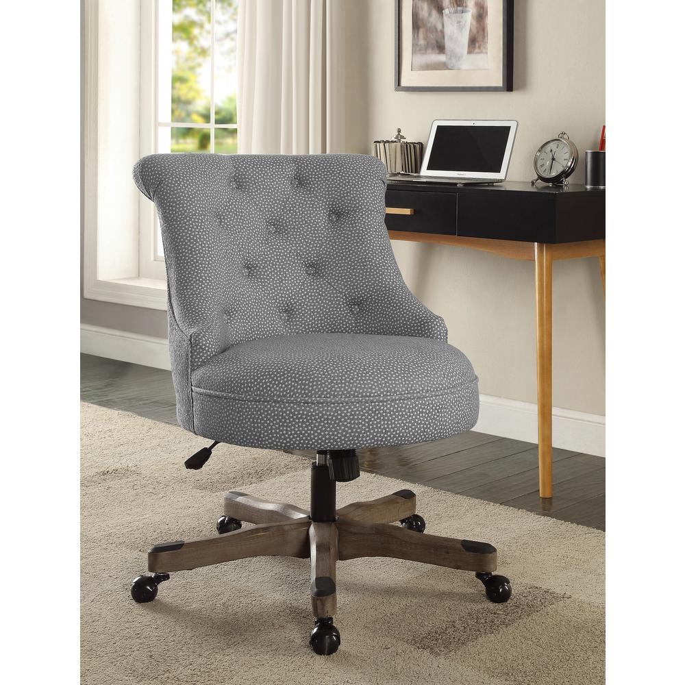 Linon Home Decor Sinclair Light Gray and White Dots Upholstered Fabric with Gray Wood Base ...