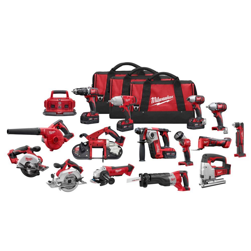 Milwaukee M18 18 Volt Lithium Ion Cordless Combo Tool Kit 15 Tool