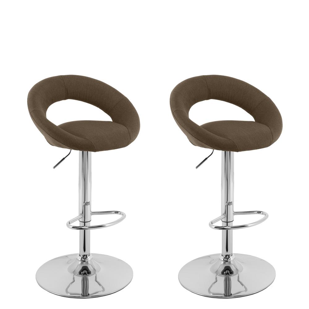 Corliving Adjule Height Dark Brown Round Open Back Fabric Bar Corliving Adjule Height Dark Brown Round Open Back Fabric Bar Stool Set Of 2
