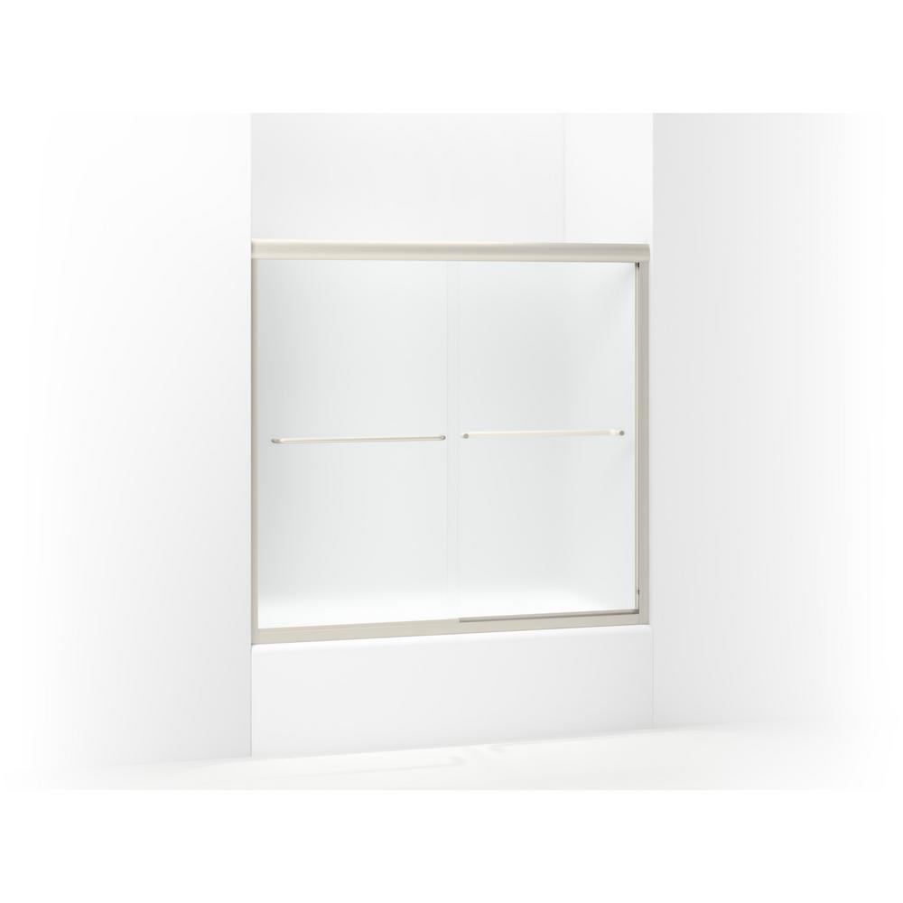 STERLING Finesse 59-5/8 in. x 55-3/4 in. Semi-Frameless Sliding Shower Door in Frosted Nickel with Handle