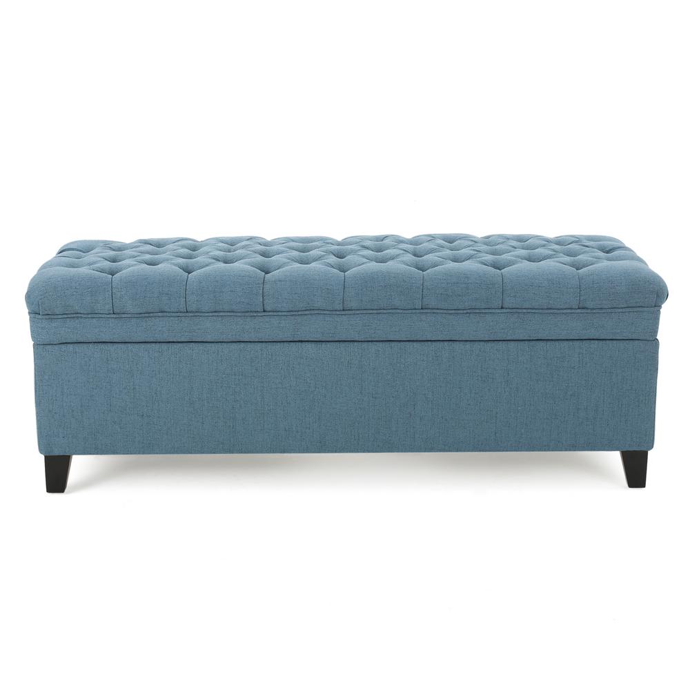 Noble House Juliana Tufted Blue Fabric Storage Bench-10317 - The Home Depot