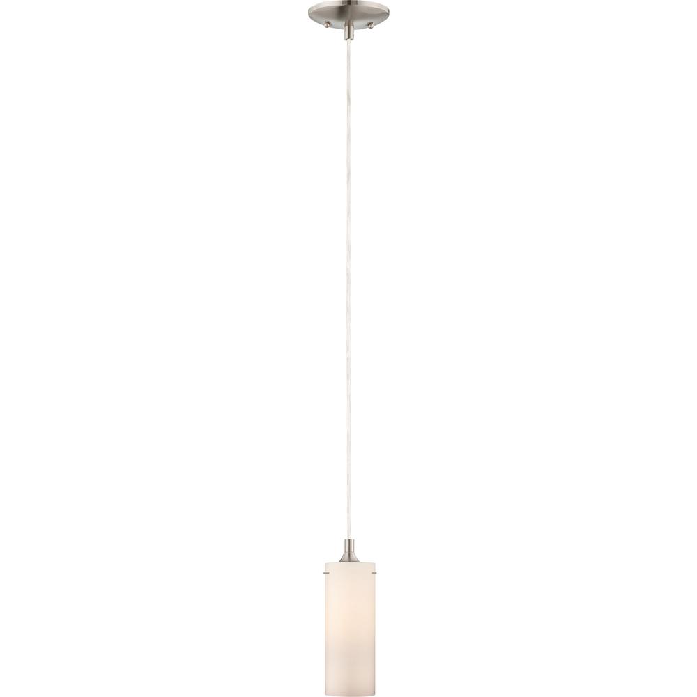 Glass Cylinder Pendant Light volume lighting esprit 1 light brushed nickel mini hanging pendant with white glass cylinder shade