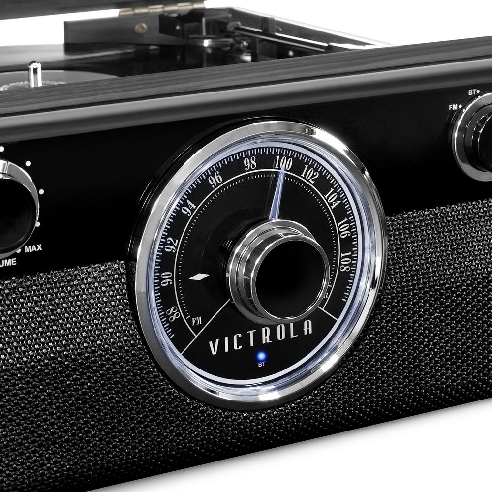 victrola modern matte black turntable with bluetooth speakers