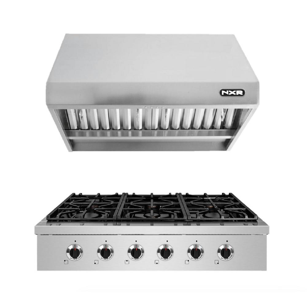 NXR 36 in. Pro-Style Gas Cooktop in Stainless Steel with 6 Burners and ...