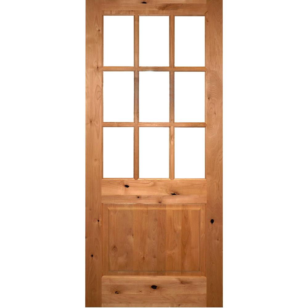 Krosswood Doors 42 In X 96 In Craftsman 9 Lite Clear Beveled Glass Right Hand Inswing Unfinished Knotty Alder Prehung Front Door