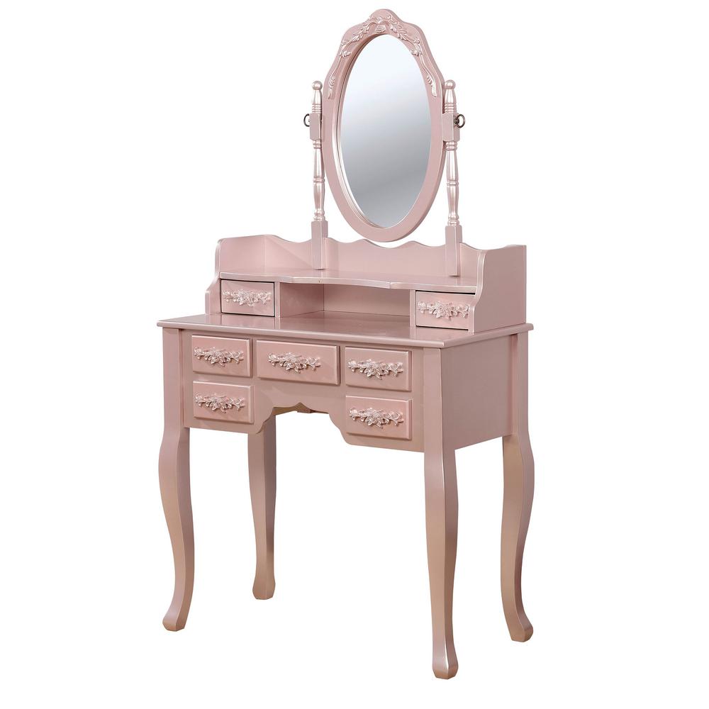 William S Home Furnishing Harriet Rose Gold Vanity Table With 1 Harriet Rose Gold Vanity Table With 1 Padded Stool And 7 Storage Drawers