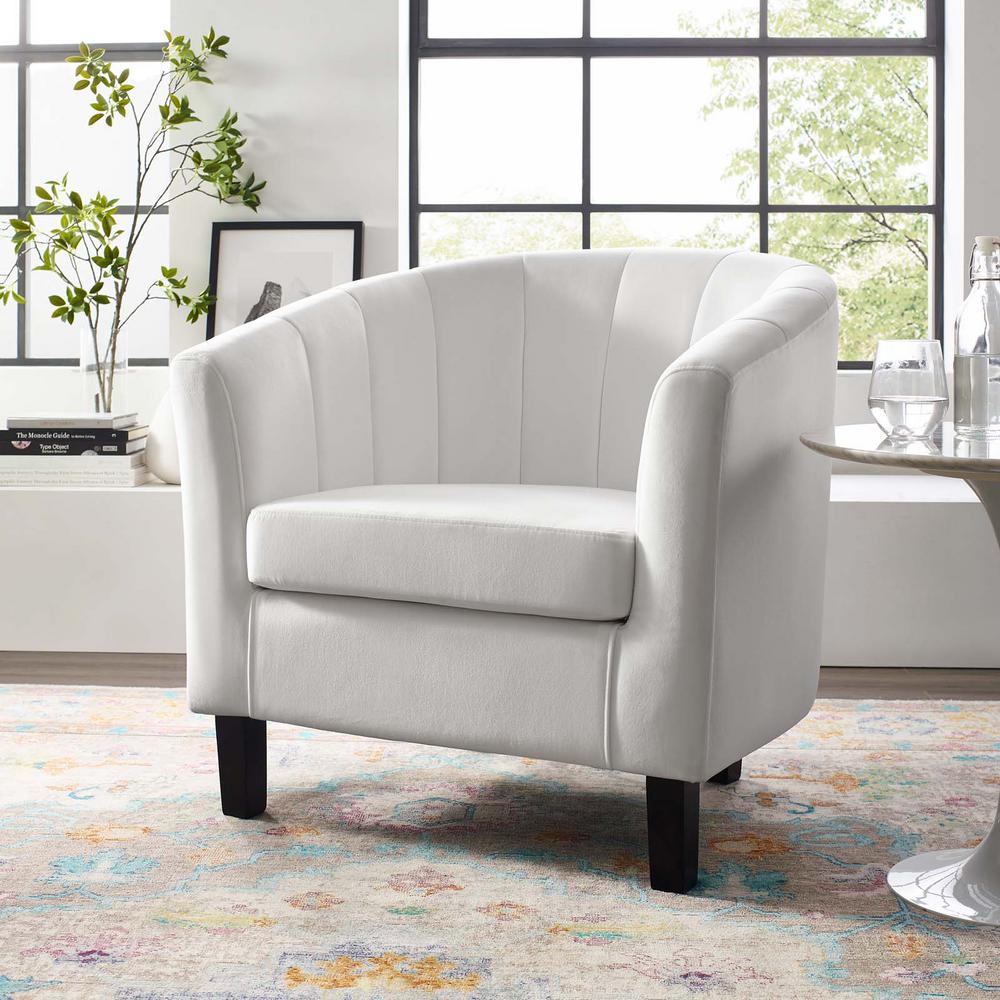 Modway Prospect White Channel Tufted Upholstered Velvet Arm Chair White Channel Tufted Upholstered Velvet