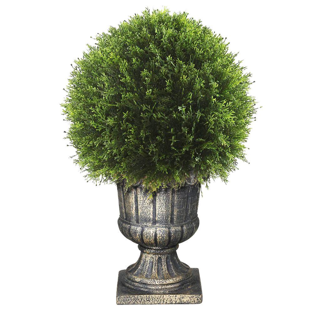 Artificial Plants Flowers Home Decor The Depot Upright Juniper Ball Topiary Tree In A Decorative Urn