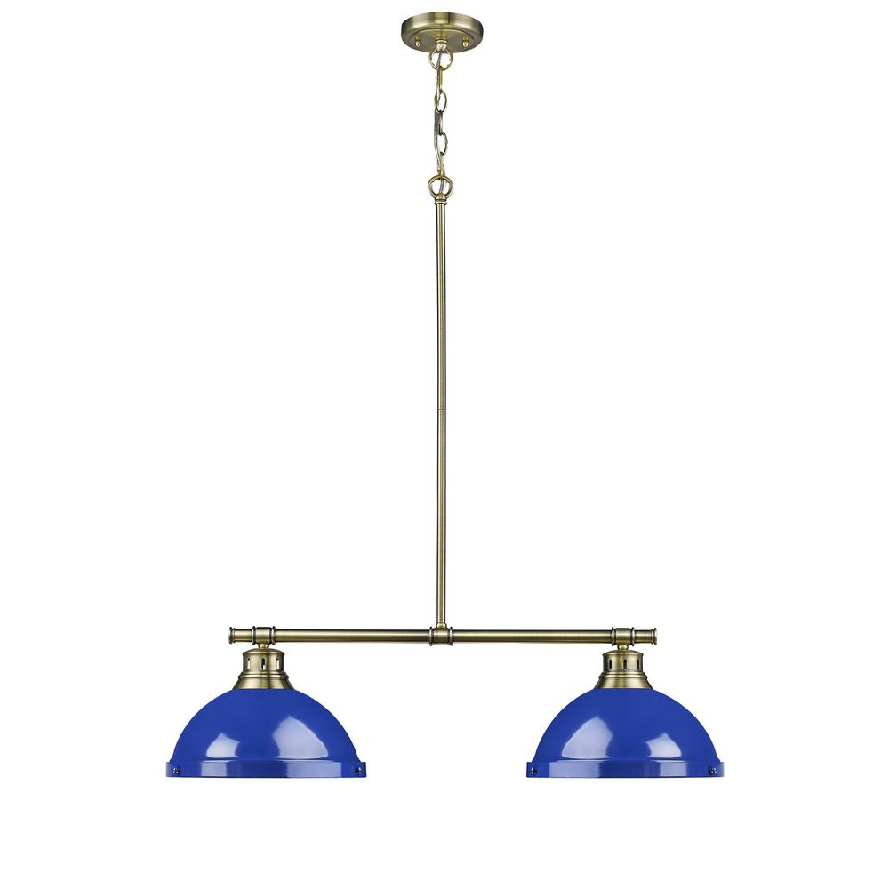 Golden Lighting Duncan Ab 2 Light Aged Brass Pendant With Blue Golden Lighting Duncan Ab 2 Light Aged Brass Pendant With Blue Shades