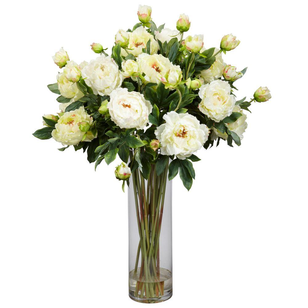 38 In H White Giant Peony Silk Flower Arrangement 1231 Wh The H White Giant Peony Silk Flower Arrangement