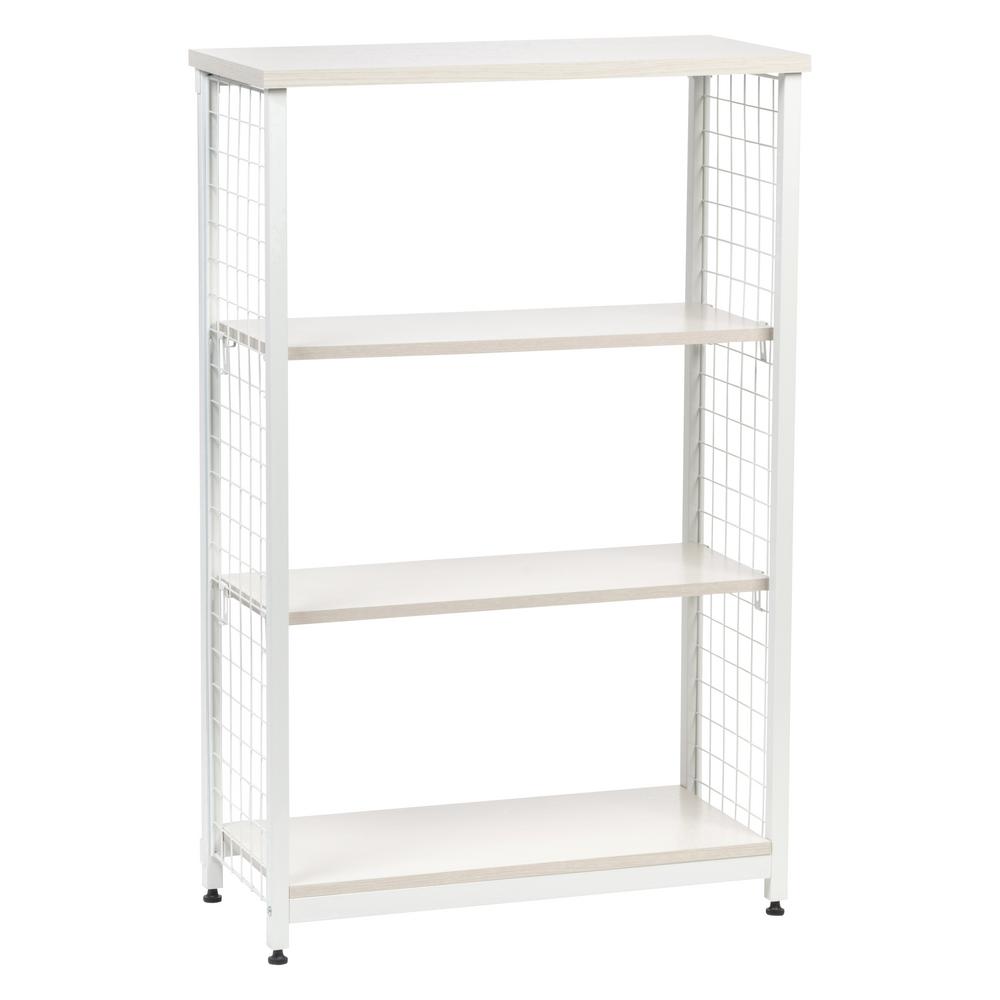 Off White 3 Tier Wide Open Mesh Wood Top Shelf
