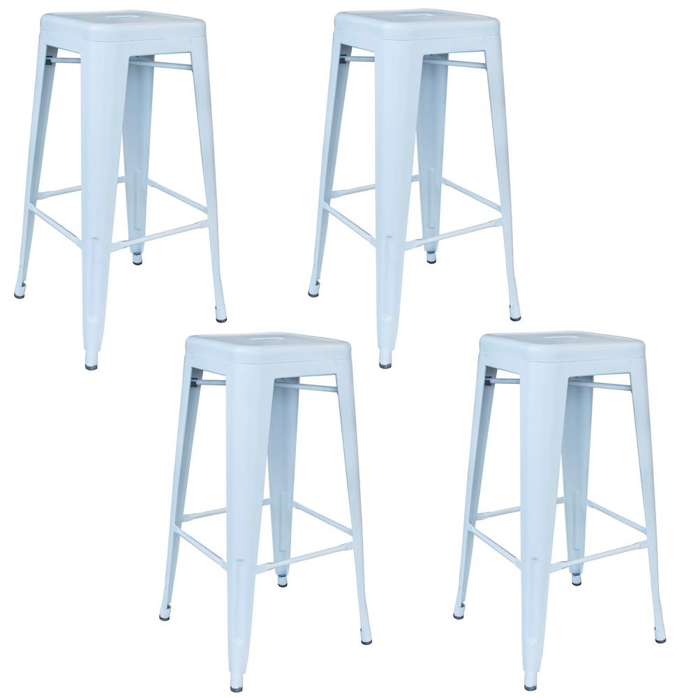 Poly and Bark Trattoria 30 in. High Back Bar Stool in Alpine White (Set