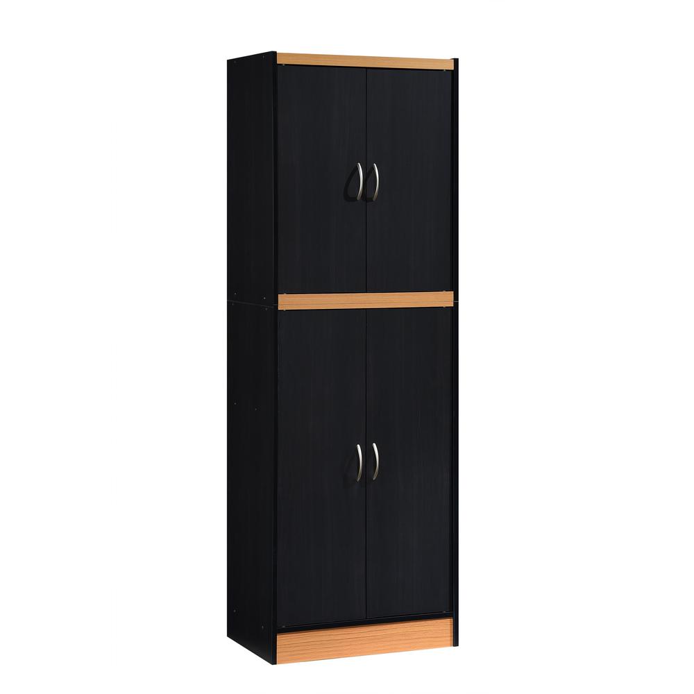 Hodedah HI224 4-Door 4-Shelve 5-Compartments Storage Kitchen Pantry, Black Beech 15.5"D x 23.6"W x 71.6"H