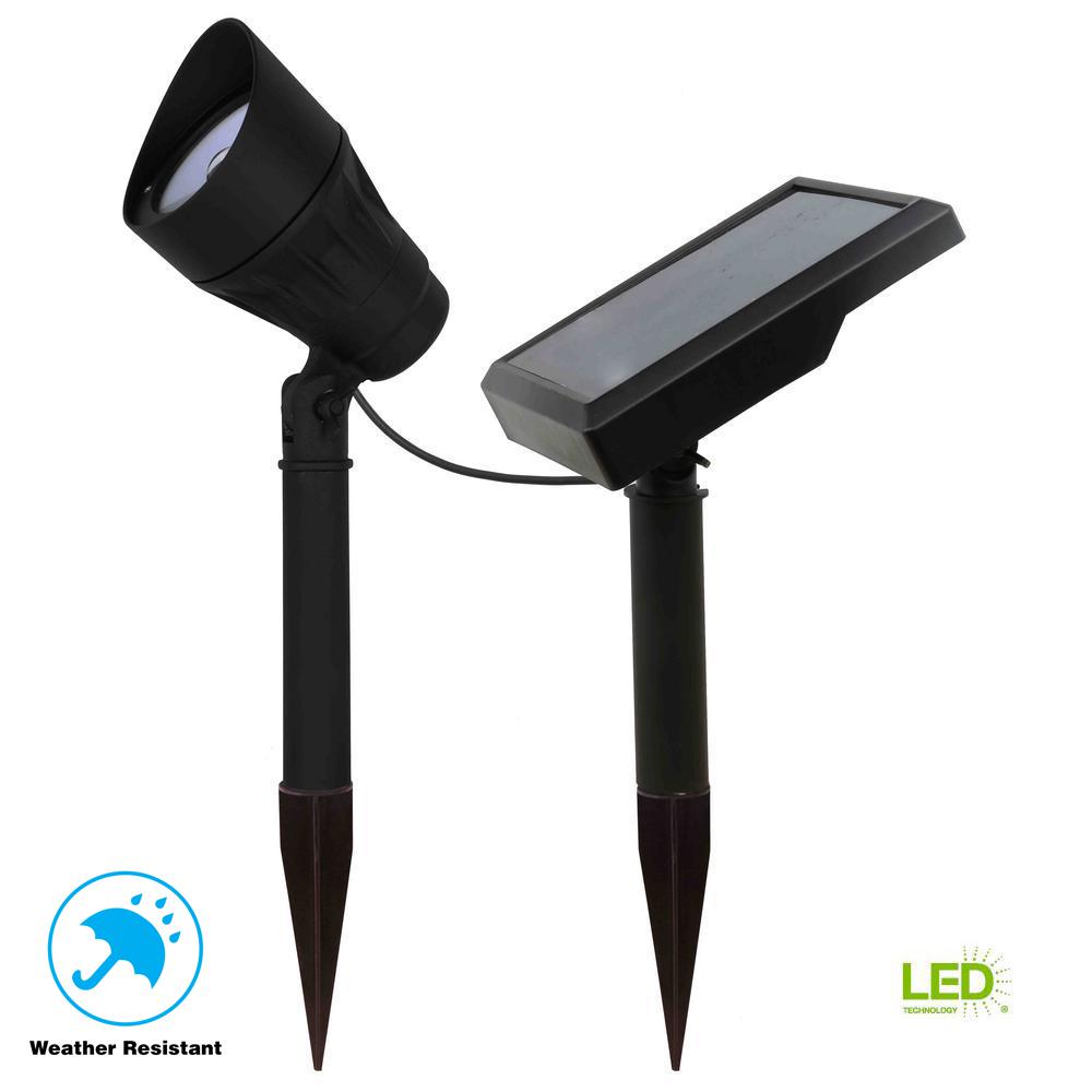 Solar Landscape Lighting Outdoor The Home Depot Solar Black Outdoor Integrated Led 3000k 40 Lumens Warm White Landscape Metal Spot Light With