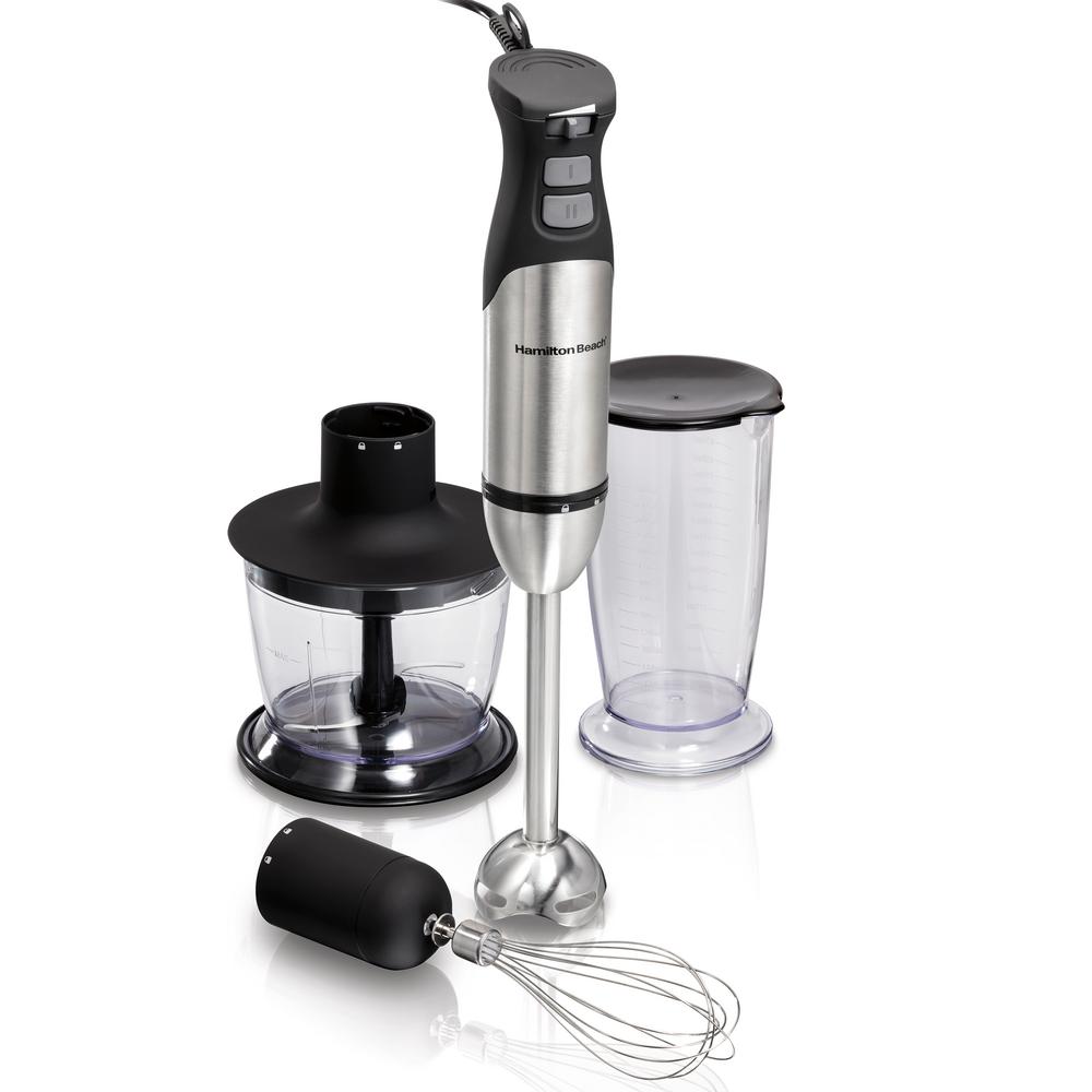 Hamilton Beach 2 Speed Stainless Steel Immersion Blender With Whisk Attachment And Turbo Boost Power 59766 The Home Depot