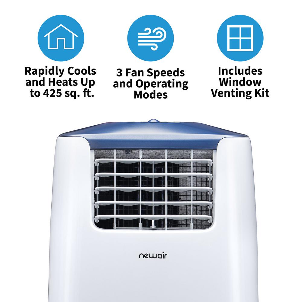 Newair 14 000 Btu 8 600 Btu Doe Portable Air Conditioner And Heater Cover 525 Sq Ft With Easy Window Venting Kit White Ac 14100h The Home Depot