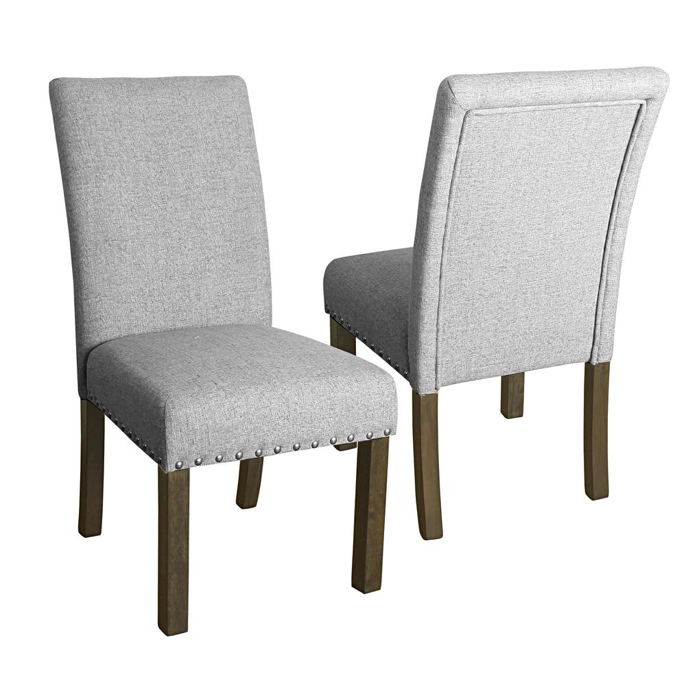 Homepop Michele Parsons Gray Upholstered Dining Chairs With Nailhead Trim Set Of 2 K6380 F2099 The Home Depot