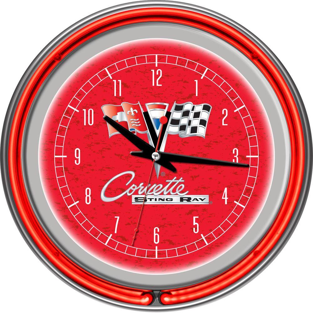 Trademark Global 14 inch Corvette C2 Red Chrome Double Ring Neon Wall Clock by Trademark Global