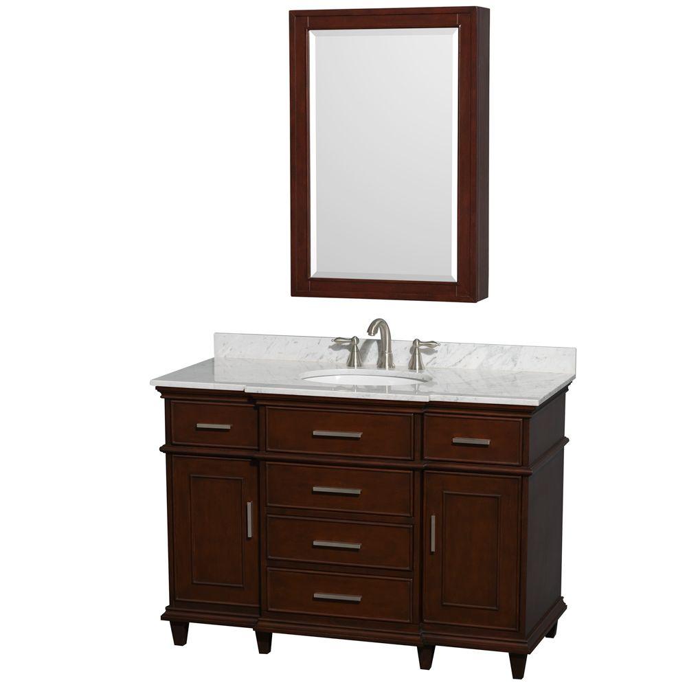 Wyndham Collection Berkeley 48 in. Vanity in Dark Chestnut, with Marble