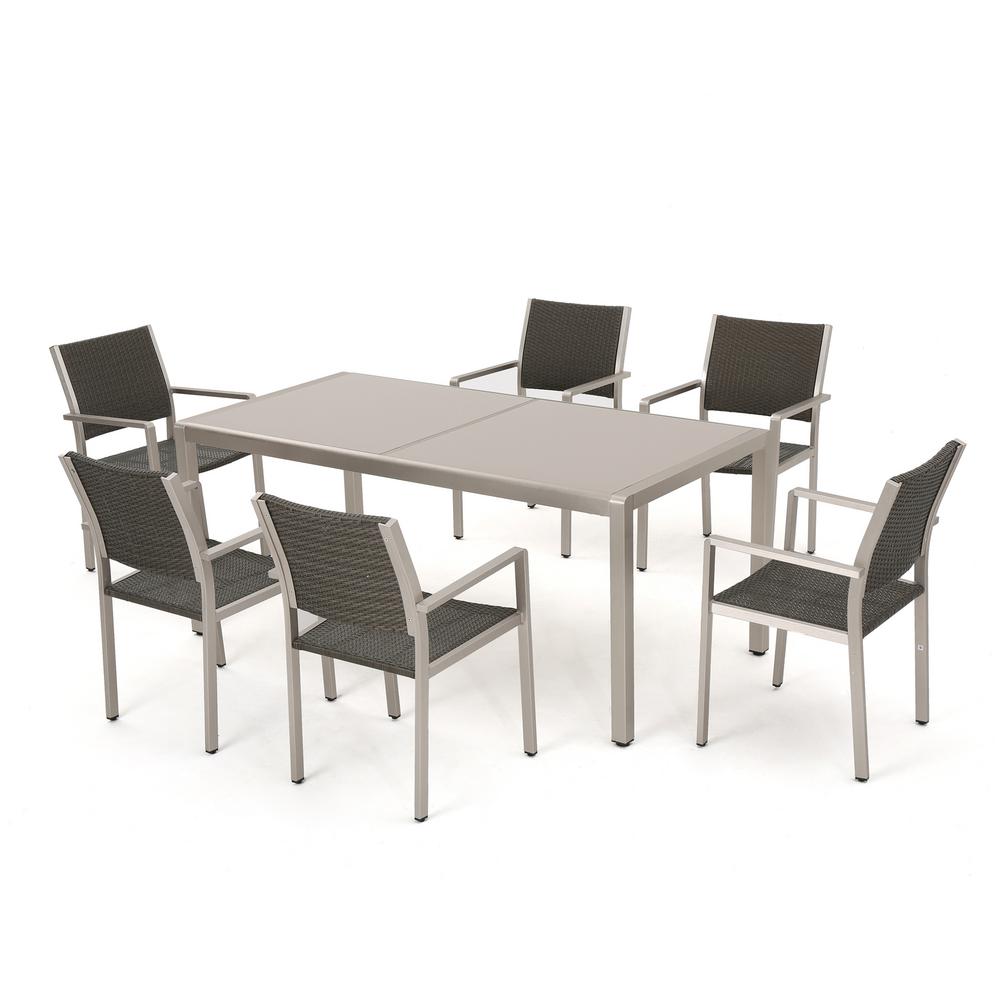 Noble House Cape C Grey 7 Piece Aluminum Rectangular Outdoor Dining Set 12496 The Home Depot - 7 Piece Aluminum Patio Dining Set Noble House Cape C Grey 7 Piece Aluminum Rectangular Outdoor Dining Set 12496 The Home Depot - 7 Piece Aluminum Patio Dining Set