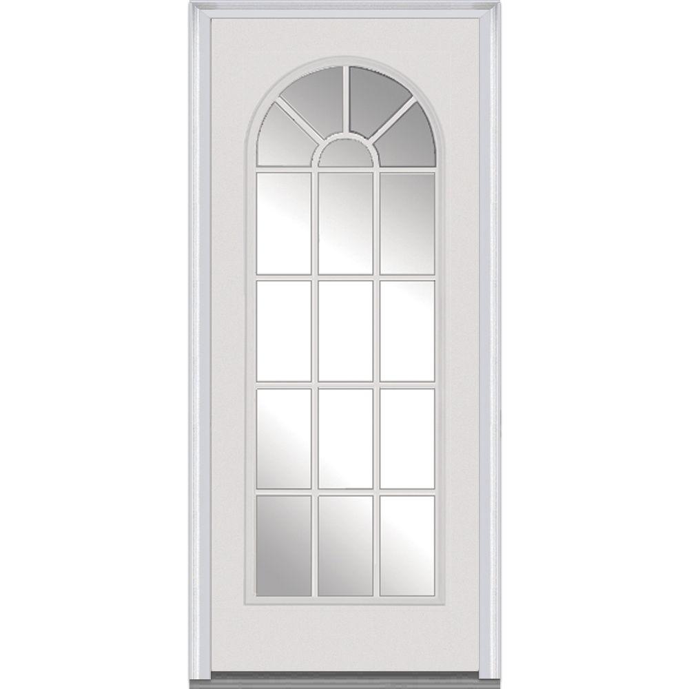 Mmi Door 36 In X 80 Right Hand Inswing Full Lite Round Top Right Hand Inswing Full Lite Round Top Clear Classic Primed Fiberglass Smooth Prehung Front Door