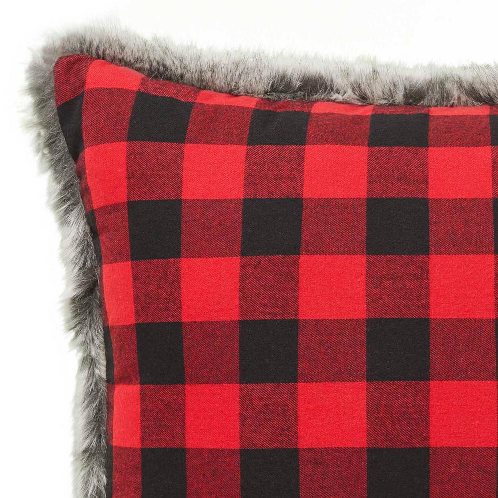 Eddie Bauer Cabin Plaid Fur 20 In Red Standard Throw Pillow