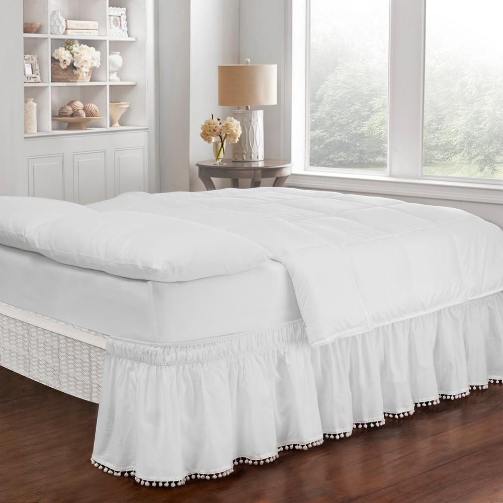 Easy Fit Pom White King Queen Bed Skirt 16310beddqkgwhi The Easy Fit Pom White King Queen Bed Skirt