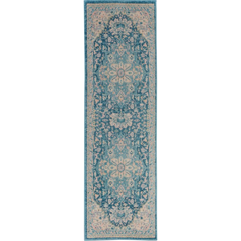Nourison Tranquil TRA07 Turquoise Blue and White 7' Runner Hallway Rug