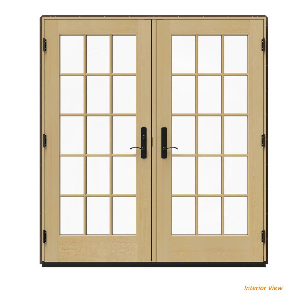 Jeld Wen 72 In X 80 W 4500 Brown Clad Wood Right Hand 15 Lite W 4500 Brown Clad Wood Right Hand 15 Lite French Patio Door Unfinished Interior