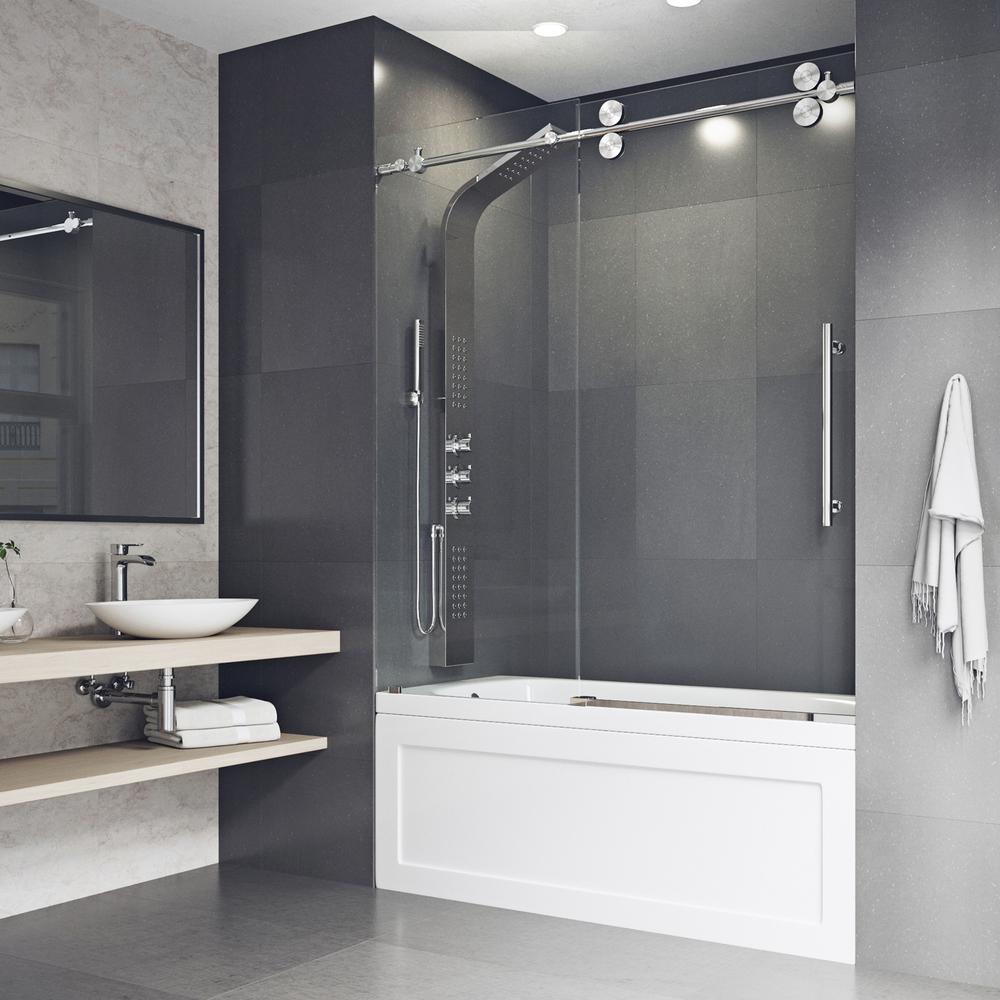Vigo Elan 60 In X 66 Frameless Sliding Tub Door Stainless Steel And Clear Glass Vg6041stcl6066 The Home Depot - Sliding Glass Tub Enclosures Frameless Vigo Elan 60 In X 66 Frameless Sliding Tub Door Stainless Steel And Clear Glass Vg6041stcl6066 The Home Depot - Sliding Glass Tub Enclosures Frameless