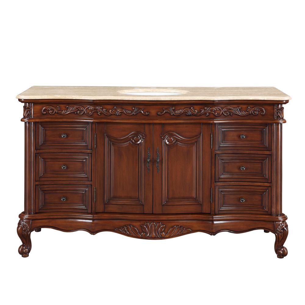 Silkroad Exclusive 60 In W X 22 D Vanity English Chestnut Silkroad Exclusive 60 In W X 22 D Vanity English Chestnut With Stone Top Travertine White Basin