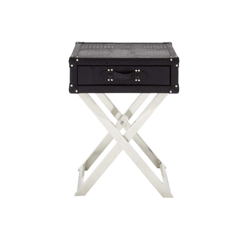 Black Faux Leather Case Folding Accent Table 70666 The Home Depot Black Faux Leather Case Folding Accent Table