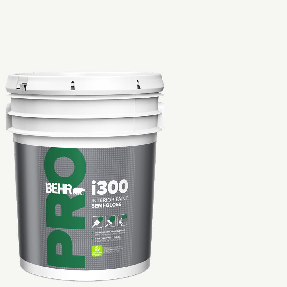 Behr Pro 5 Gal I300 White Semi Gloss Interior Paint Pr37005 The Home Depot