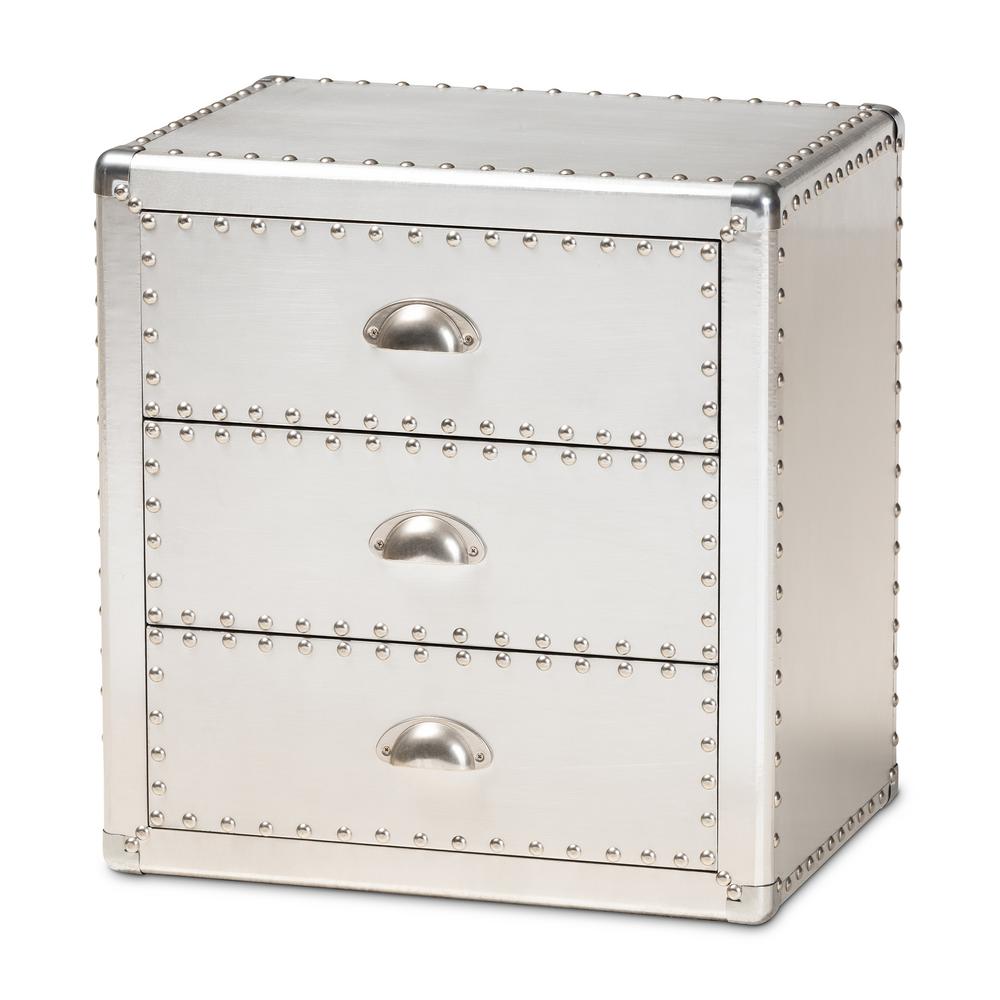 Baxton Studio Armel 3 Drawer Silver Metal Nightstand 160 10243 Hd The Home Depot