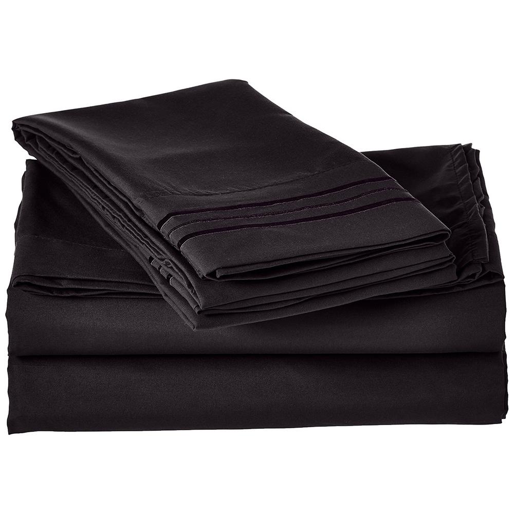 Elegant Comfort 1500 Series 4 Piece Black Triple Marrow Embroidered