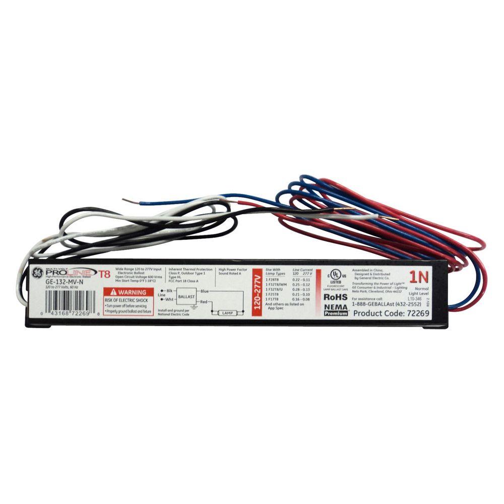 GE 120 to 277-Volt Electronic Ballast for 4 ft. 1-Lamp T8 ...