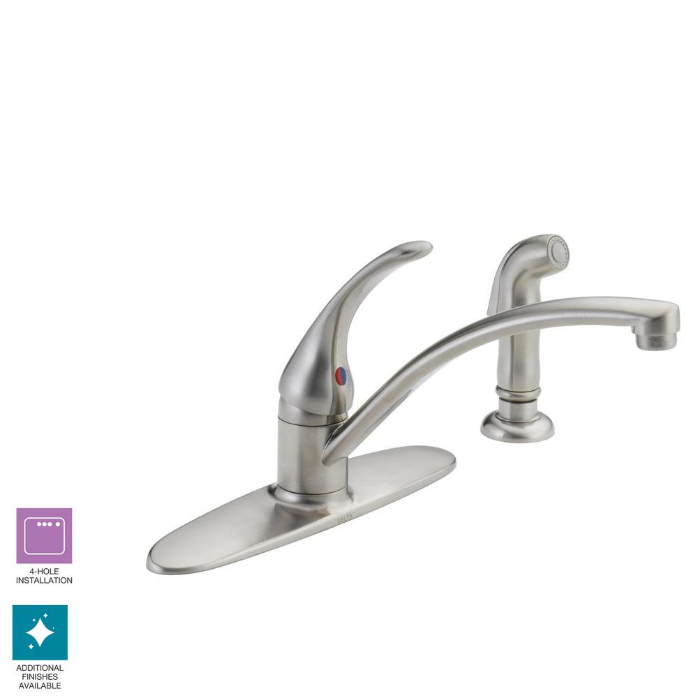 Delta Foundations Single Handle Standard Kitchen Faucet With Side Delta Foundations Single Handle Standard Kitchen Faucet With Side Sprayer In Stainless