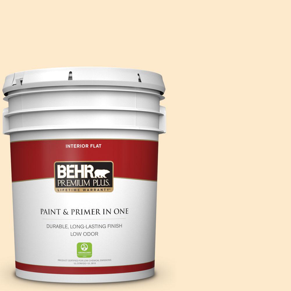 Behr Premium Plus 5 Gal Yl W02 Spanish Lace Flat Low Odor Interior Paint And Primer In One