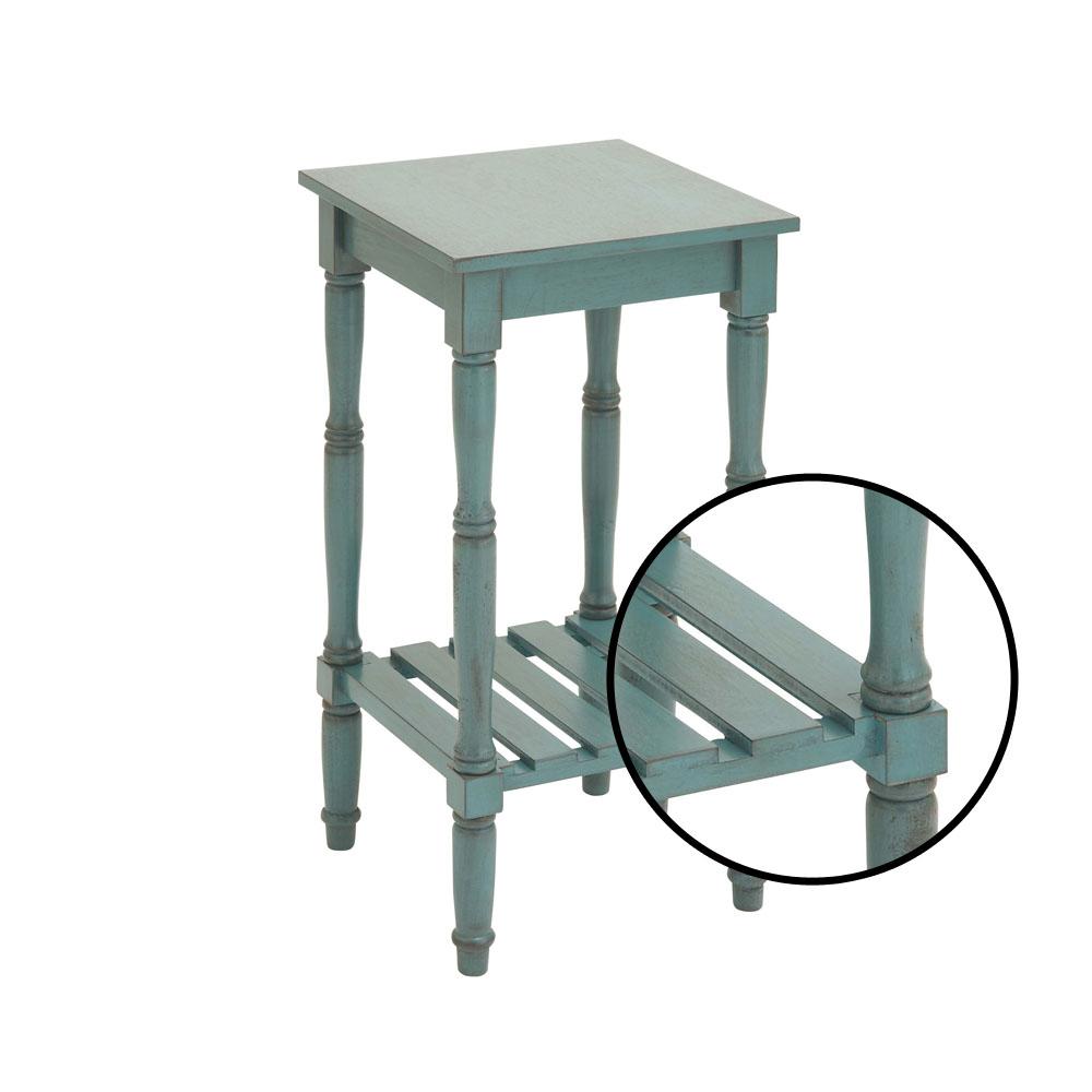 Distressed Teal Square Wooden Side Table With Slatted Bottom Shelf Distressed Teal Square Wooden Side Table With Slatted Bottom Shelf