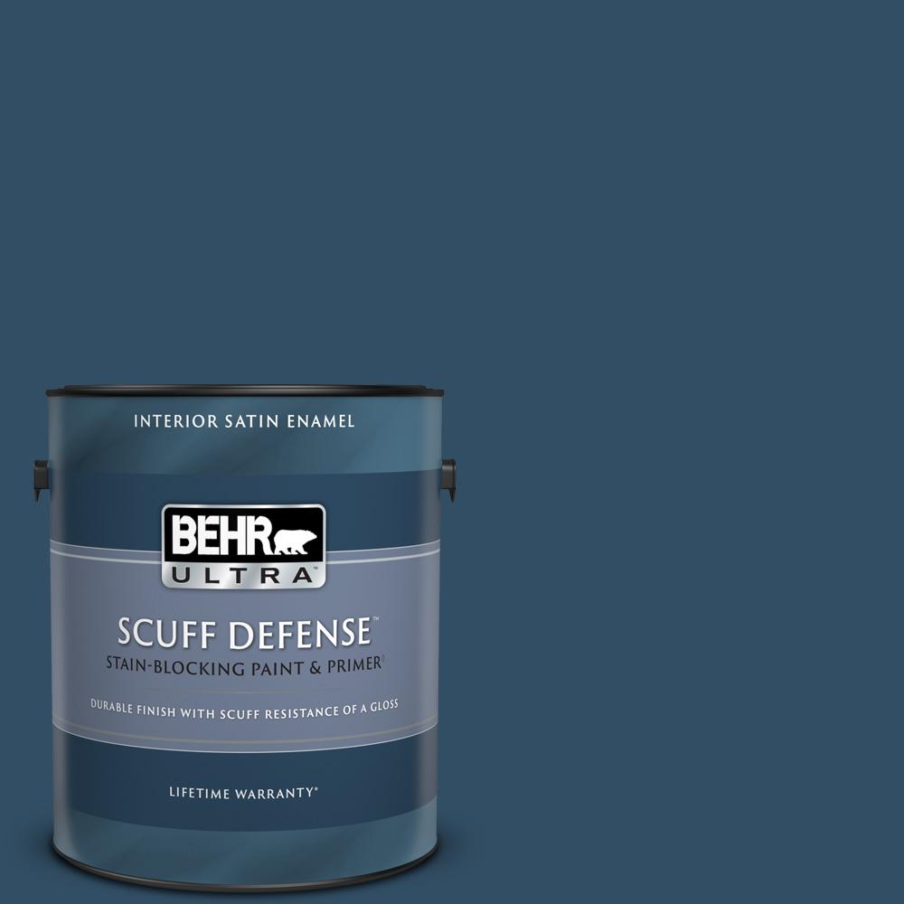 Behr Ultra 1 Gal Ecc 53 3 Outer Space Extra Durable Satin Enamel Interior Paint Primer The Home Depot