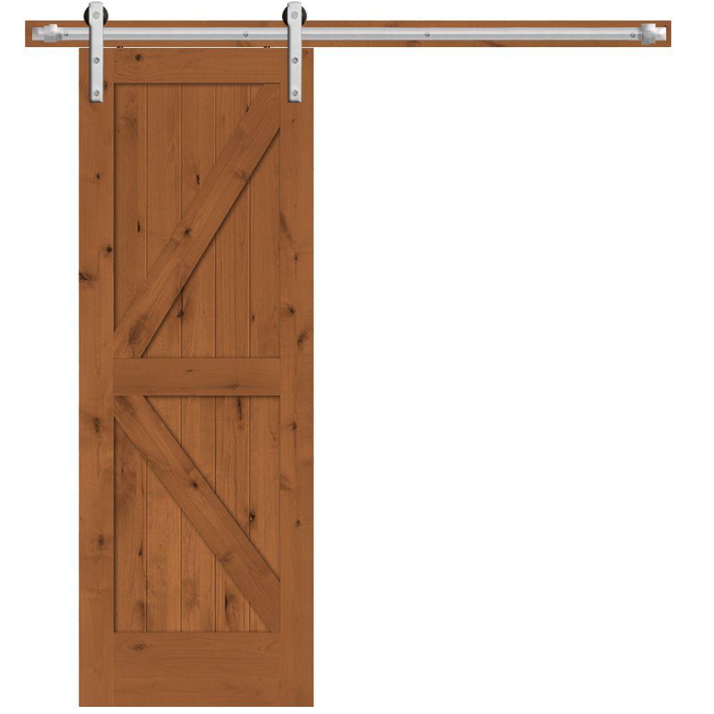 Steves Sons 30 In X 84 In Rustic 2 Panel Stained Knotty Alder Interior Sliding Barn Door Slab With Hardware