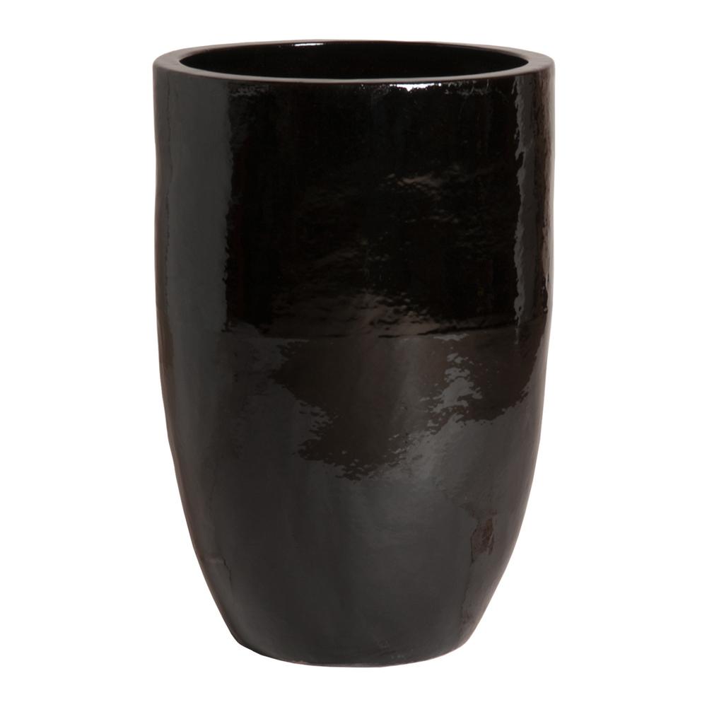 Emissary 32 in. Round Black Ceramic Tall Planter-12143BK-2 - The Home Depot