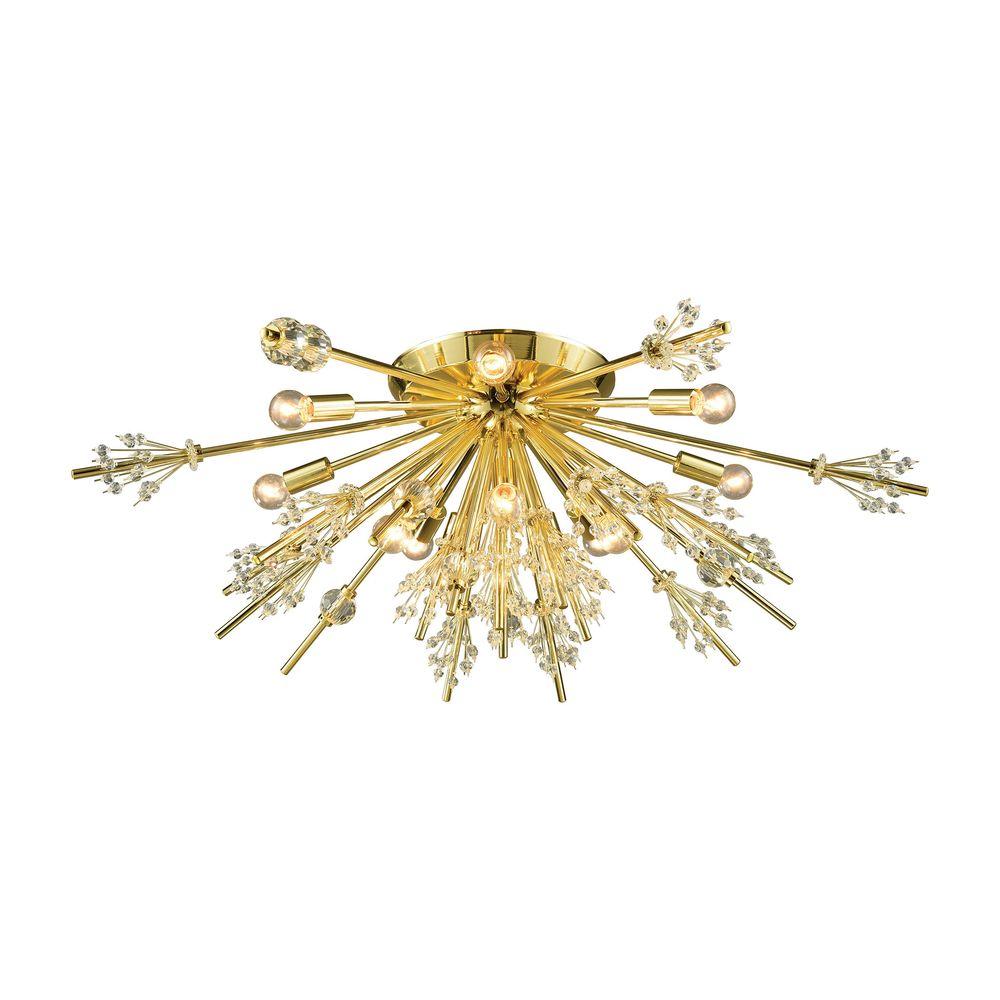 Titan Lighting Starburst 12 Light Polished Gold Semi Flush Mount Tn Titan Lighting Starburst 12 Light Polished Gold Semi Flush Mount